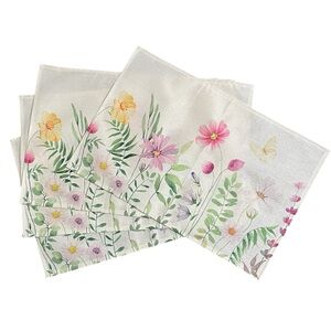 Set/4 Watercolor Spring Wildflower Placemats Pink Violet Green on Ivory
